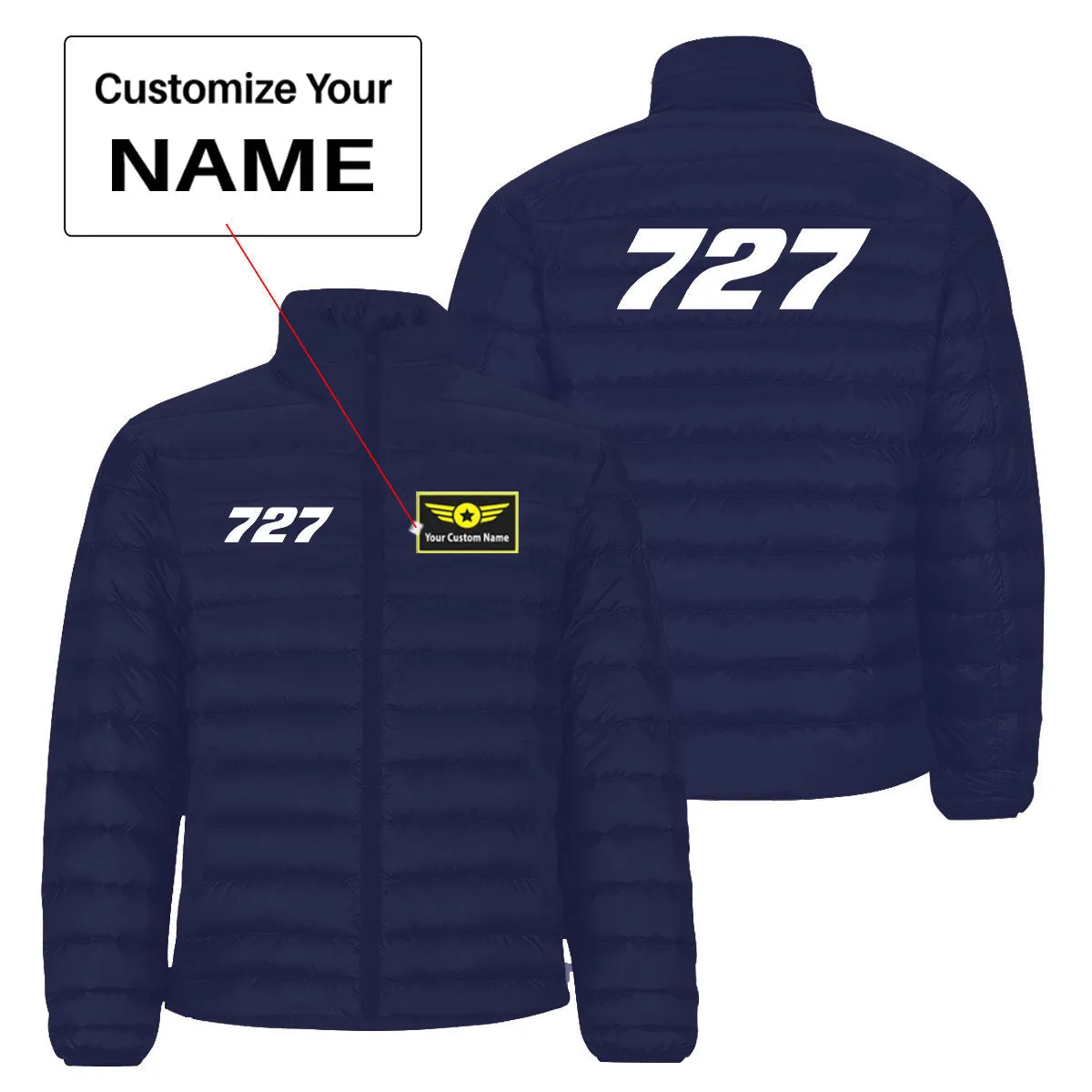 727 Flat Text Designed Padded Jackets
