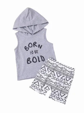 Baby Little Boy Outfits Hooded Tank Top Printed Shorts
