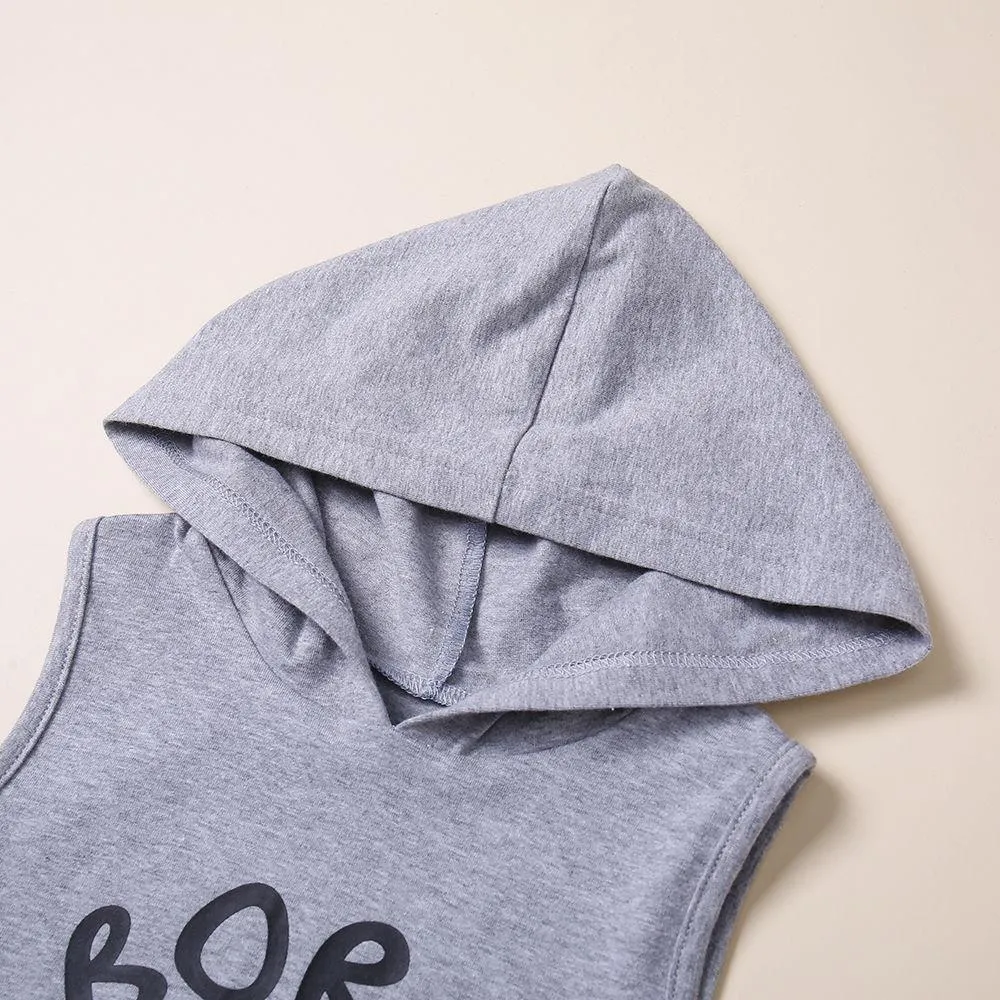 Baby Little Boy Outfits Hooded Tank Top Printed Shorts