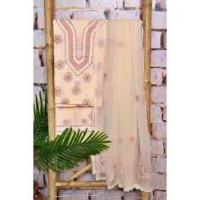 Beige Chikankari Unstitched Suit with Gota Patti