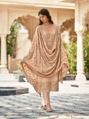 Beige Heavy Designer Function Wear Pant Suit With Embroidery Work