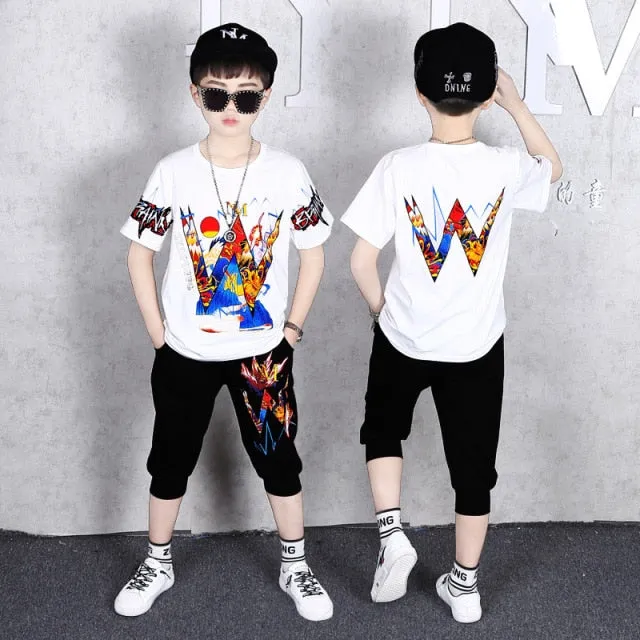 Boy Sets Summer Kids Clothes Fashion Short Sleeve T-shirt Pants School Children Sport Suit