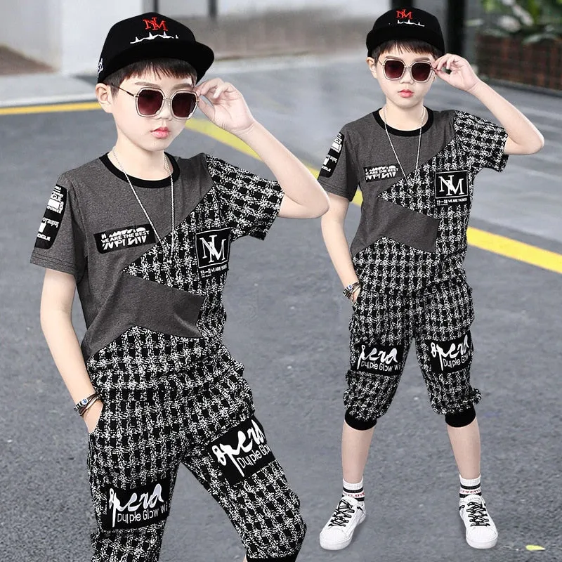 Boy Sets Summer Kids Clothes Fashion Short Sleeve T-shirt Pants School Children Sport Suit
