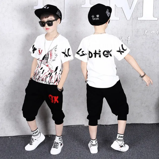 Boy Sets Summer Kids Clothes Fashion Short Sleeve T-shirt Pants School Children Sport Suit