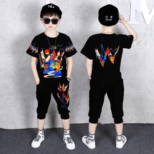 Boy Sets Summer Kids Clothes Fashion Short Sleeve T-shirt Pants School Children Sport Suit
