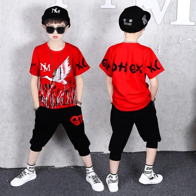 Boy Sets Summer Kids Clothes Fashion Short Sleeve T-shirt Pants School Children Sport Suit