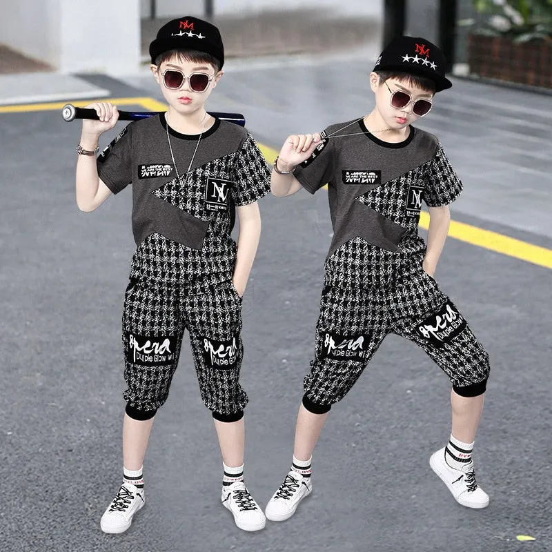 Boy Sets Summer Kids Clothes Fashion Short Sleeve T-shirt Pants School Children Sport Suit