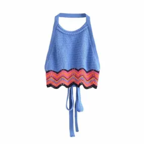 CROCHET CROPPED KNIT TOP
