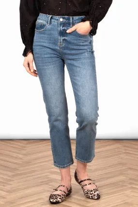 Fallon Slim Leg Straight Cut Jeans - Mid Wash Blue, Denim