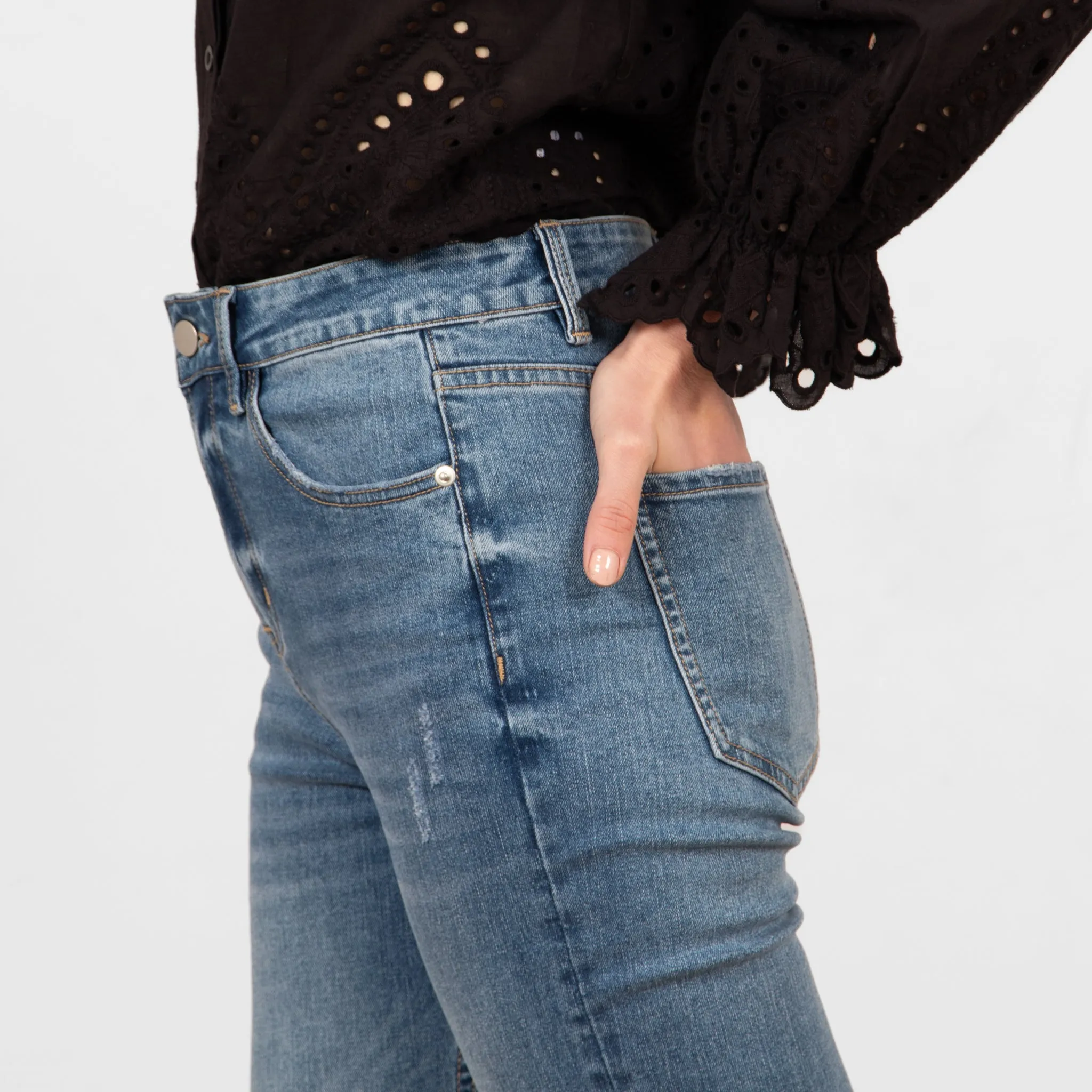 Fallon Slim Leg Straight Cut Jeans - Mid Wash Blue, Denim