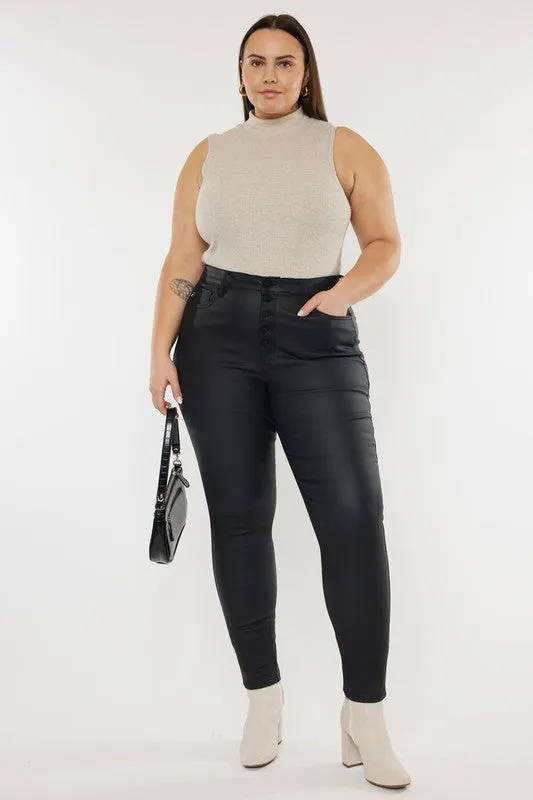 High Rise Coated Ankle Skinny Jeans