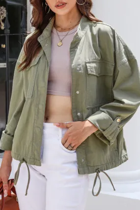 Jenna Drawstring Snap Down Dropped Shoulder Denim Jacket