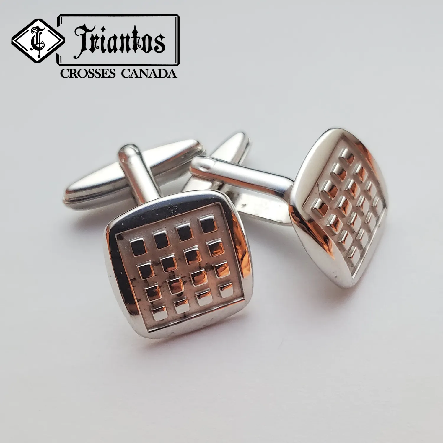 Men's Sterling Silver Cufflinks Checkered Square Design Triantos