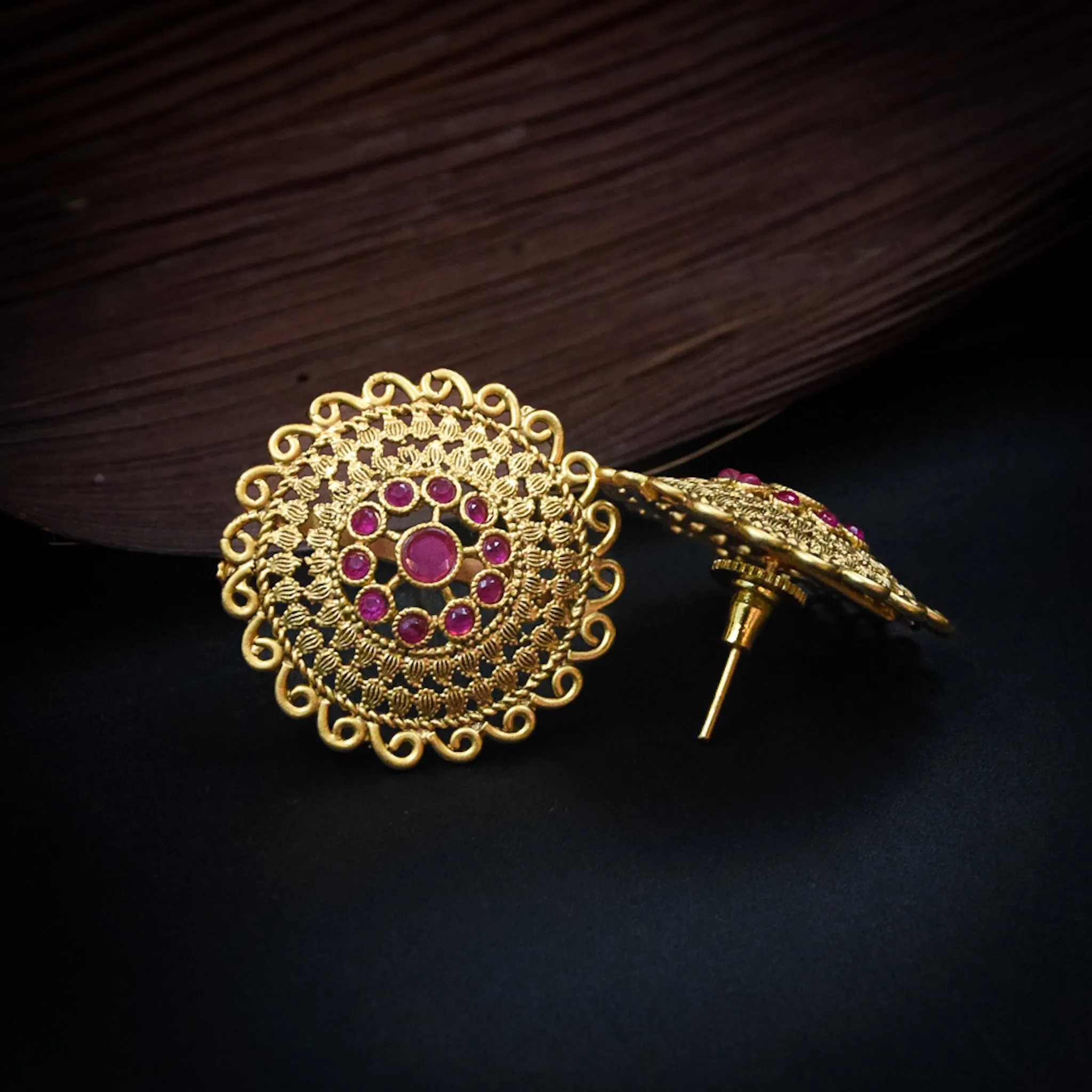 Ruby Antique Gold Studs 17384-4532