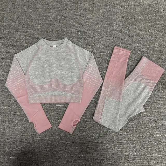 Seamless Women Yoga Set Long Sleeve Top High Waist Belly Control Sport Leggings Gym Clothes Seamless Sport Suit canbe alone buy
