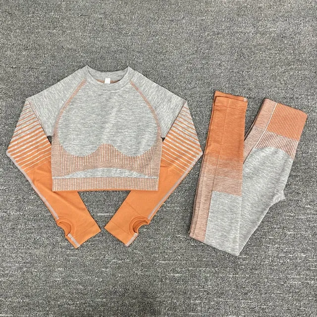 Seamless Women Yoga Set Long Sleeve Top High Waist Belly Control Sport Leggings Gym Clothes Seamless Sport Suit canbe alone buy