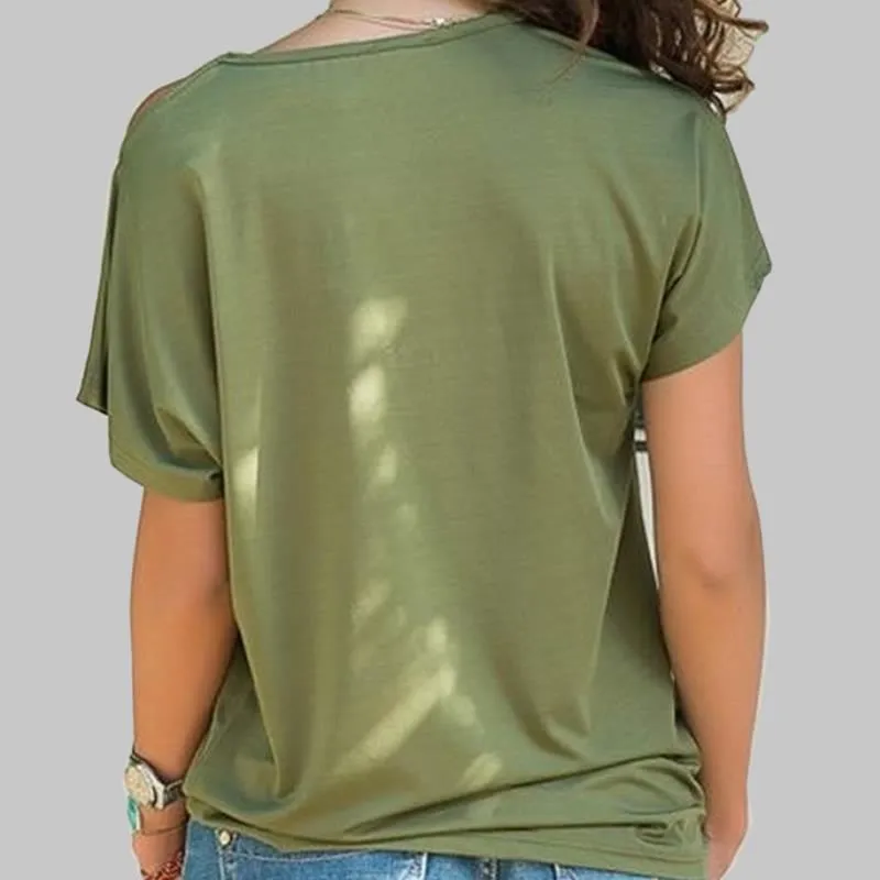 Women Fashion Dog Cat Paw Heart T shirt Tops Cross-shoulder Irregular Short-sleeved Travis Designs